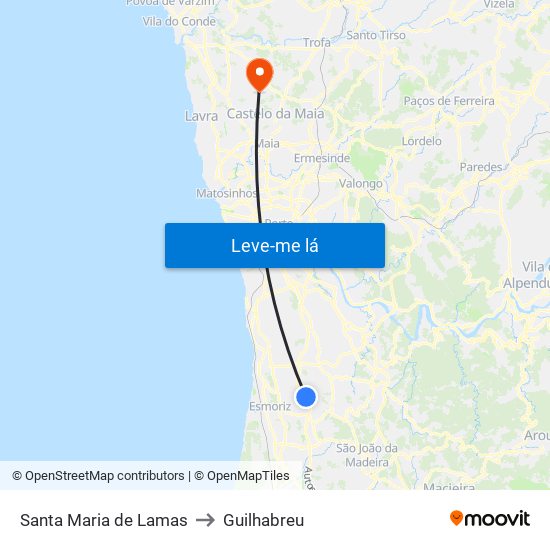 Santa Maria de Lamas to Guilhabreu map