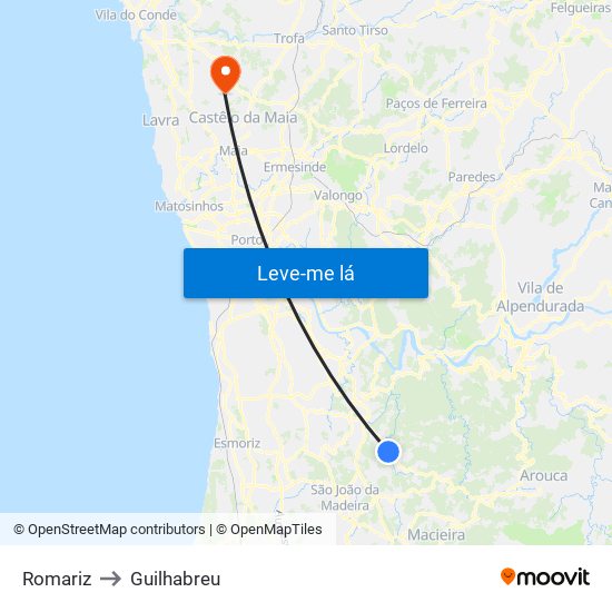 Romariz to Guilhabreu map