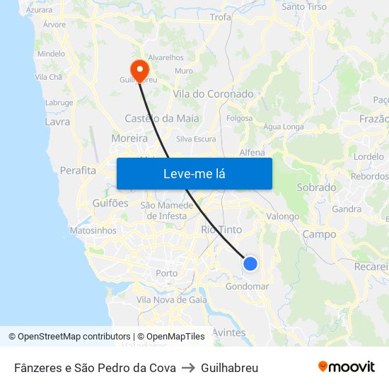 Fânzeres e São Pedro da Cova to Guilhabreu map