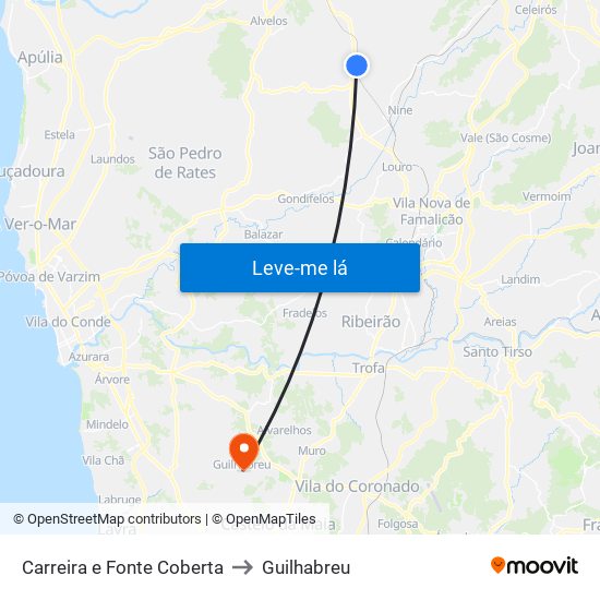 Carreira e Fonte Coberta to Guilhabreu map