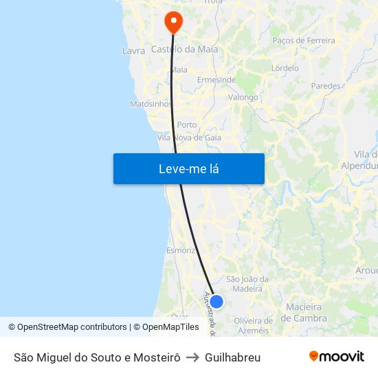 São Miguel do Souto e Mosteirô to Guilhabreu map