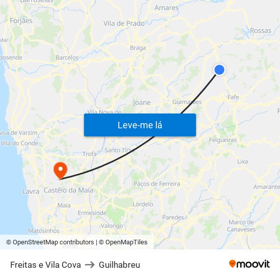 Freitas e Vila Cova to Guilhabreu map