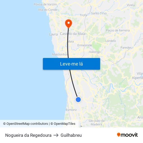 Nogueira da Regedoura to Guilhabreu map