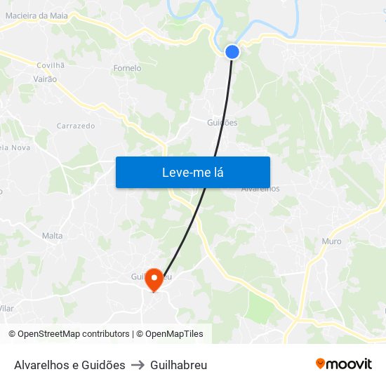 Alvarelhos e Guidões to Guilhabreu map