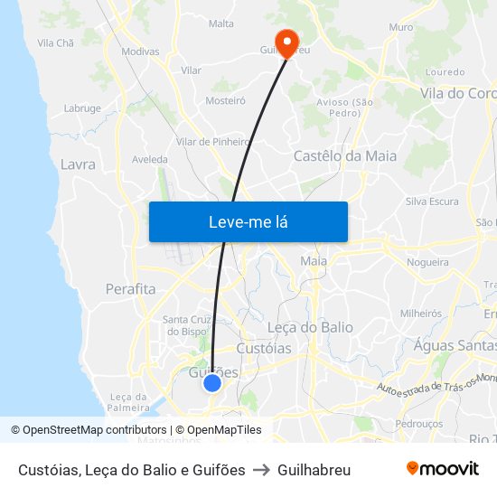 Custóias, Leça do Balio e Guifões to Guilhabreu map