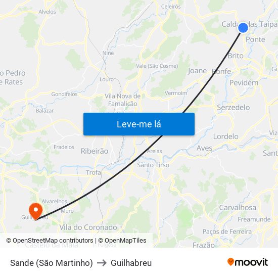 Sande (São Martinho) to Guilhabreu map