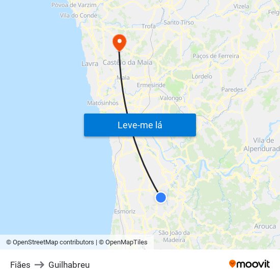 Fiães to Guilhabreu map