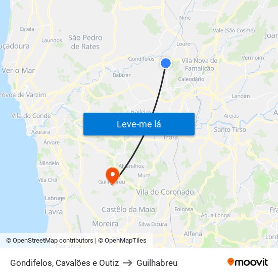 Gondifelos, Cavalões e Outiz to Guilhabreu map