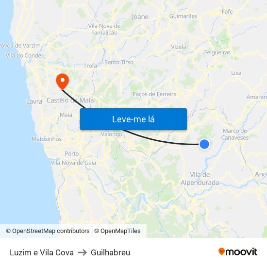 Luzim e Vila Cova to Guilhabreu map