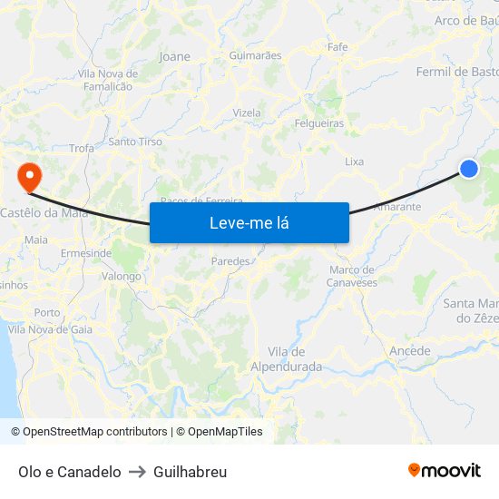 Olo e Canadelo to Guilhabreu map