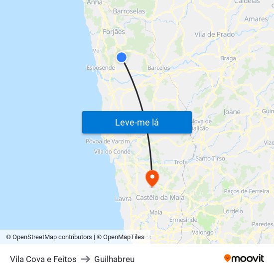 Vila Cova e Feitos to Guilhabreu map