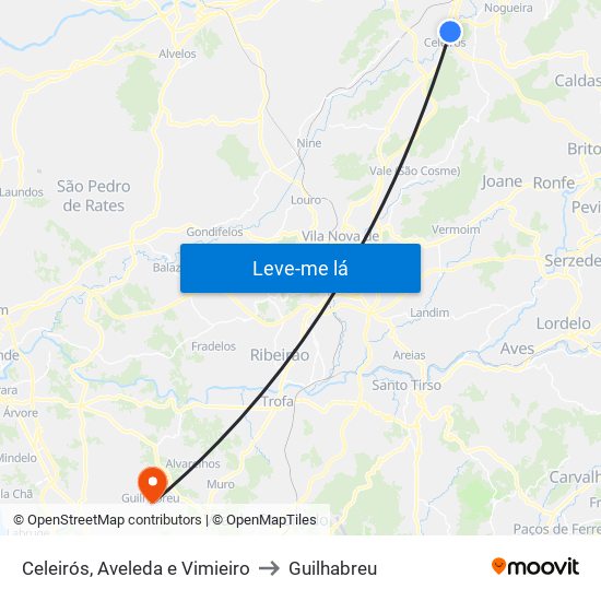 Celeirós, Aveleda e Vimieiro to Guilhabreu map