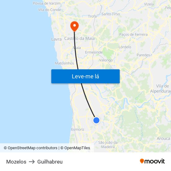 Mozelos to Guilhabreu map