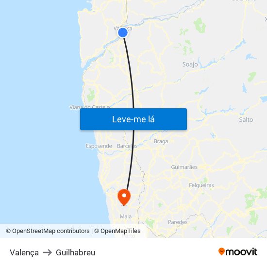 Valença to Guilhabreu map
