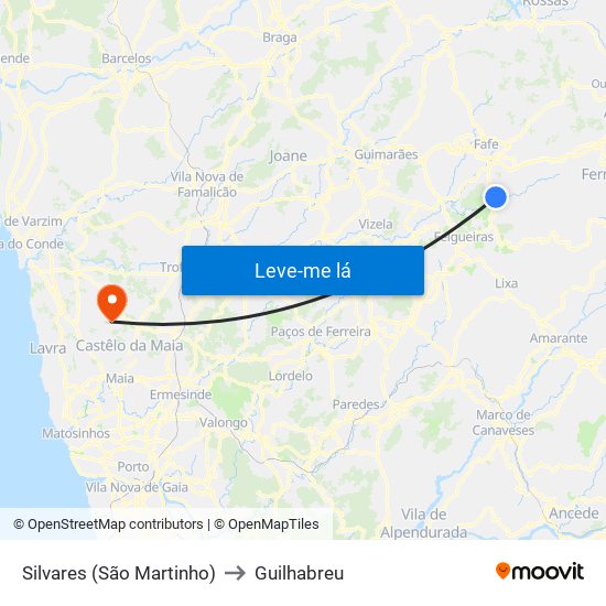 Silvares (São Martinho) to Guilhabreu map