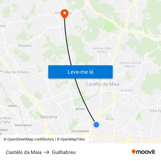 Castêlo da Maia to Guilhabreu map