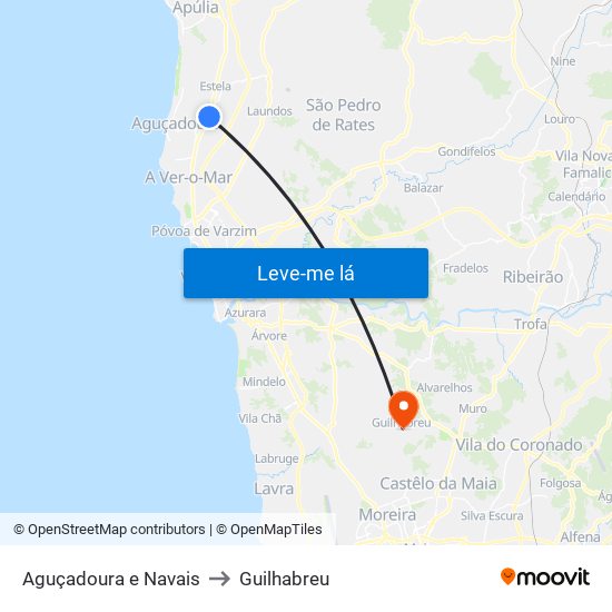 Aguçadoura e Navais to Guilhabreu map