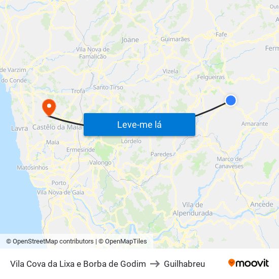 Vila Cova da Lixa e Borba de Godim to Guilhabreu map