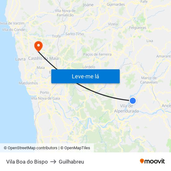Vila Boa do Bispo to Guilhabreu map