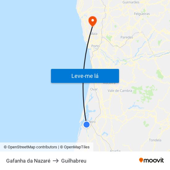Gafanha da Nazaré to Guilhabreu map