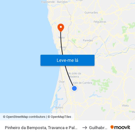 Pinheiro da Bemposta, Travanca e Palmaz to Guilhabreu map