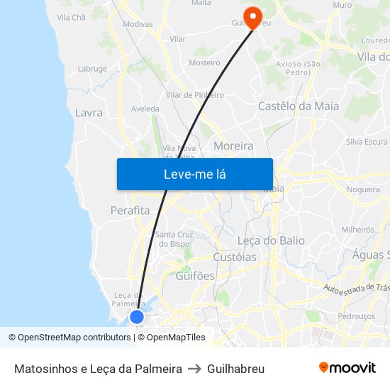 Matosinhos e Leça da Palmeira to Guilhabreu map