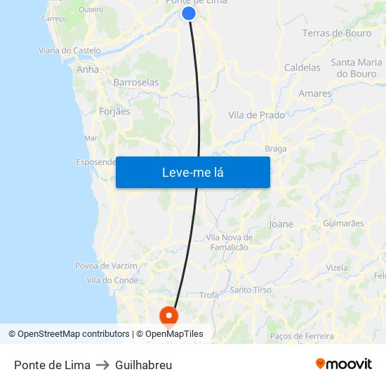Ponte de Lima to Guilhabreu map