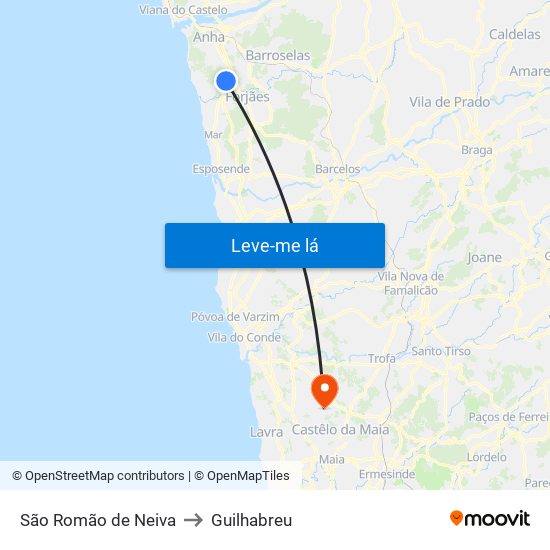 São Romão de Neiva to Guilhabreu map