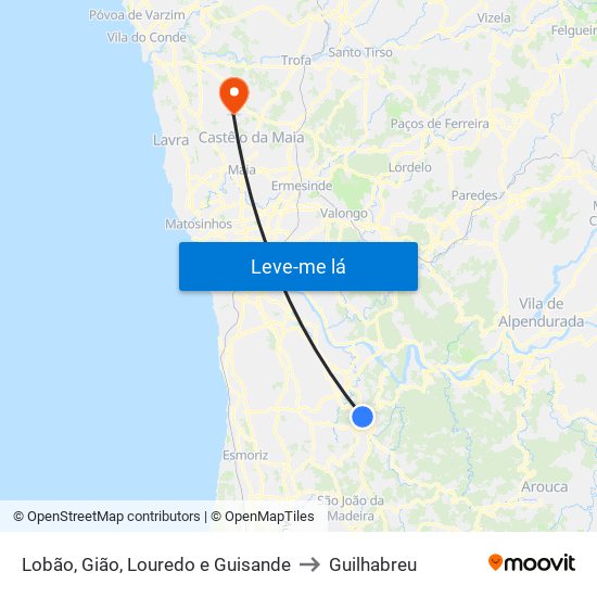 Lobão, Gião, Louredo e Guisande to Guilhabreu map