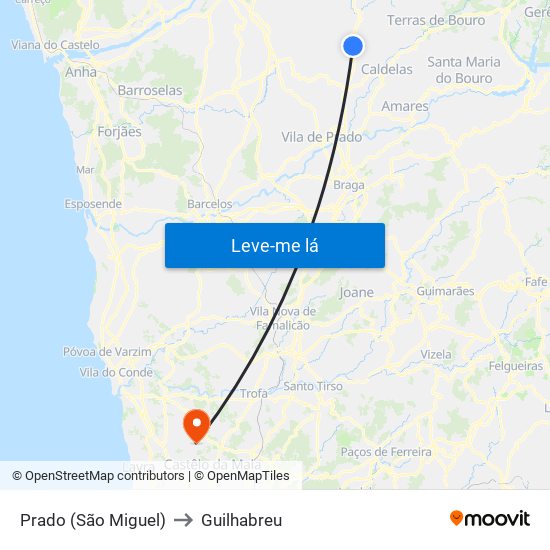 Prado (São Miguel) to Guilhabreu map