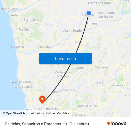 Caldelas, Sequeiros e Paranhos to Guilhabreu map