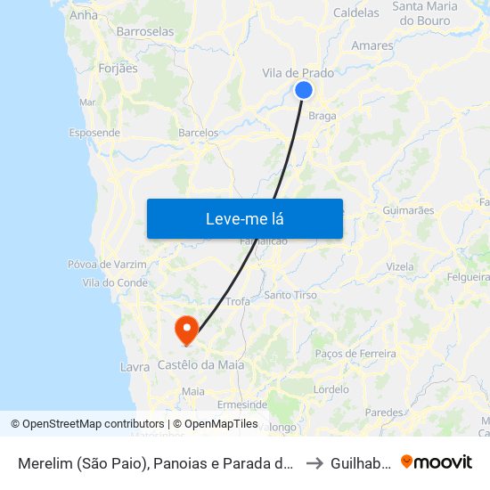Merelim (São Paio), Panoias e Parada de Tibães to Guilhabreu map