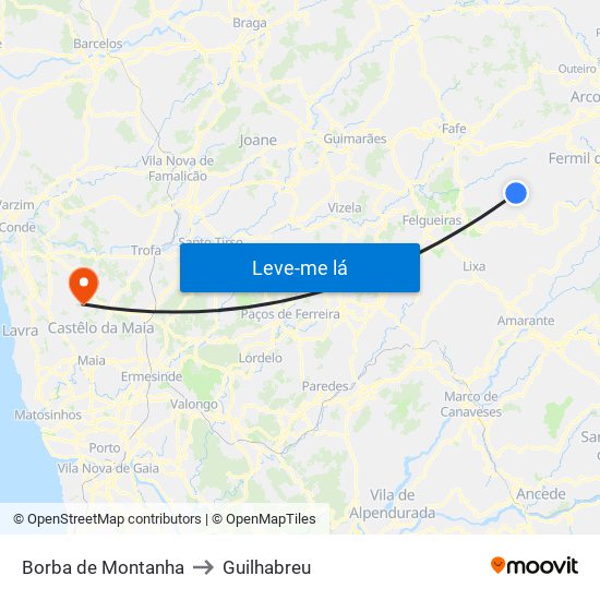 Borba de Montanha to Guilhabreu map