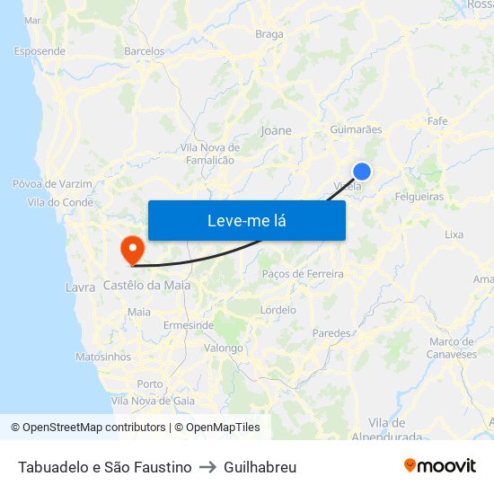 Tabuadelo e São Faustino to Guilhabreu map