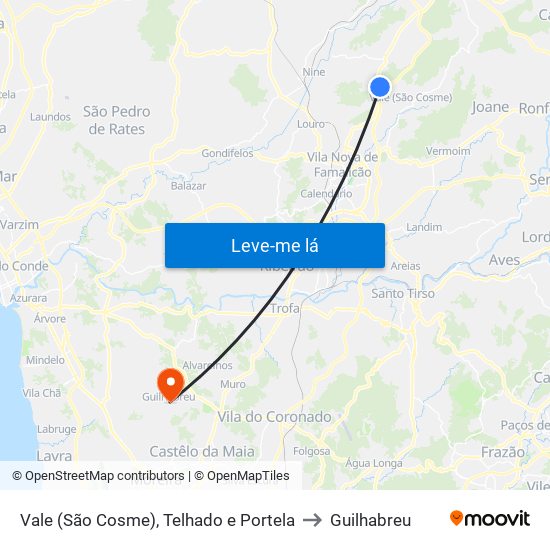 Vale (São Cosme), Telhado e Portela to Guilhabreu map