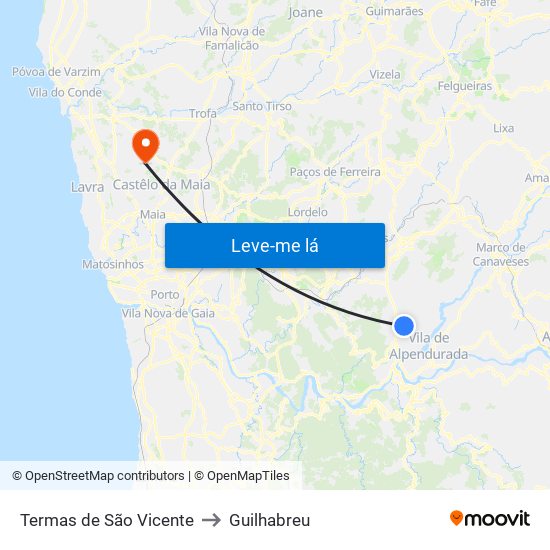 Termas de São Vicente to Guilhabreu map