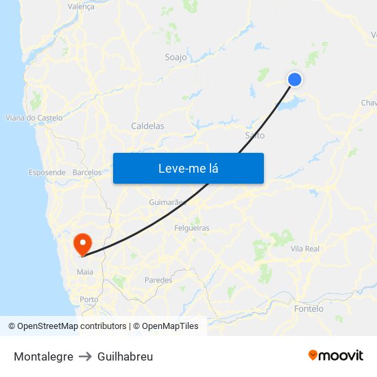 Montalegre to Guilhabreu map