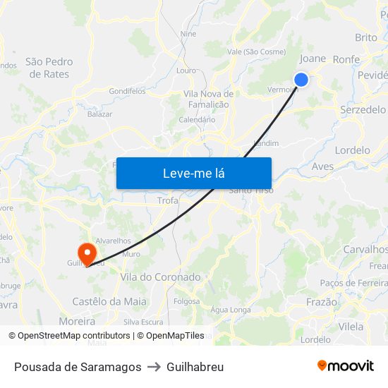 Pousada de Saramagos to Guilhabreu map