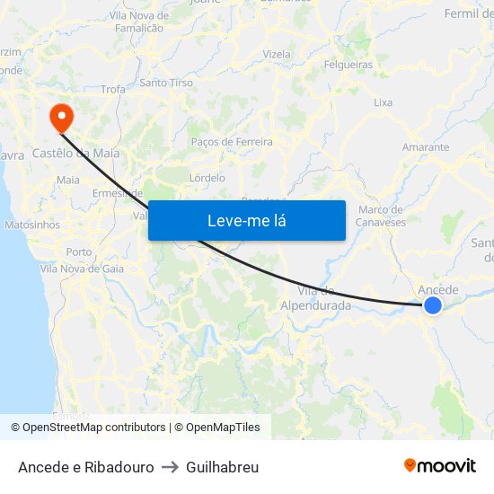 Ancede e Ribadouro to Guilhabreu map