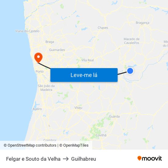 Felgar e Souto da Velha to Guilhabreu map