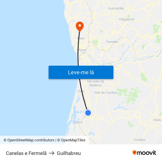 Canelas e Fermelã to Guilhabreu map
