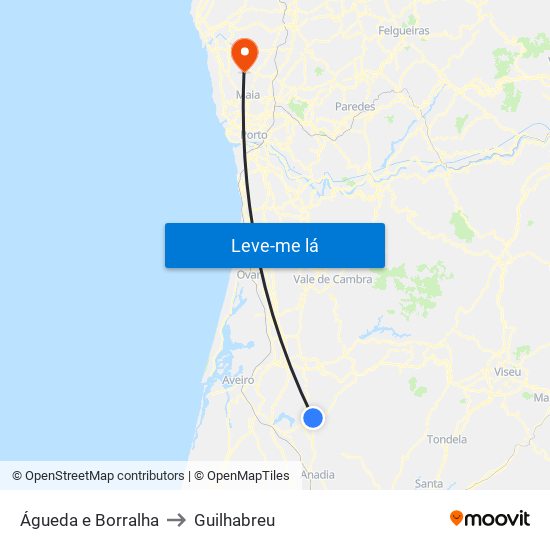 Águeda e Borralha to Guilhabreu map