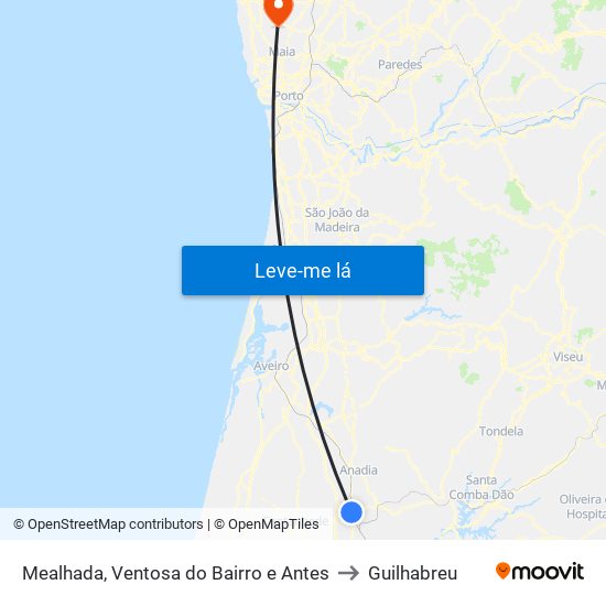 Mealhada, Ventosa do Bairro e Antes to Guilhabreu map