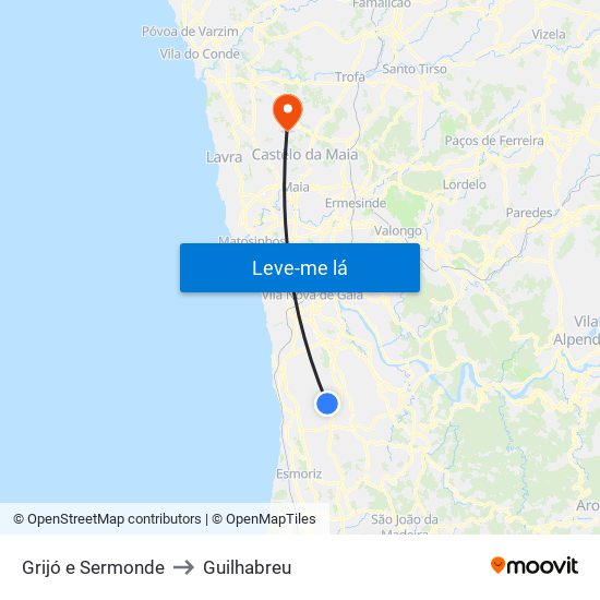 Grijó e Sermonde to Guilhabreu map