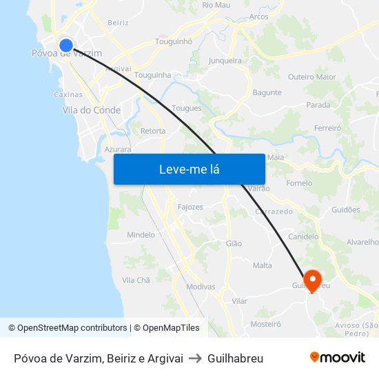 Póvoa de Varzim, Beiriz e Argivai to Guilhabreu map