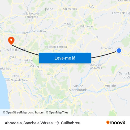 Aboadela, Sanche e Várzea to Guilhabreu map