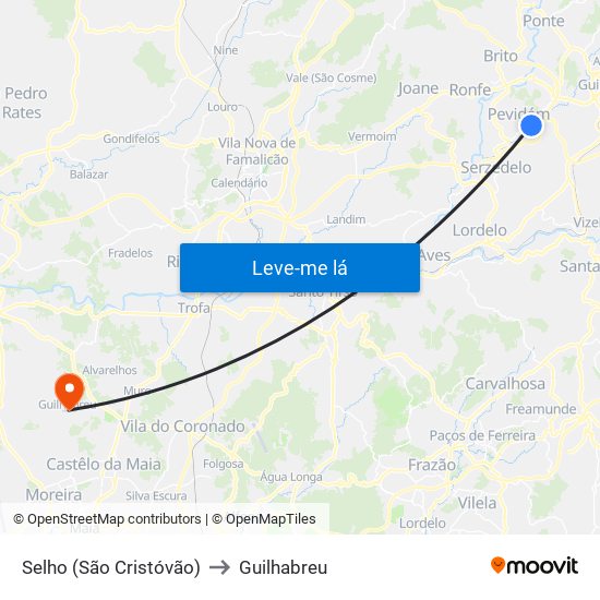 Selho (São Cristóvão) to Guilhabreu map
