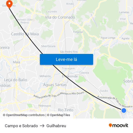 Campo e Sobrado to Guilhabreu map