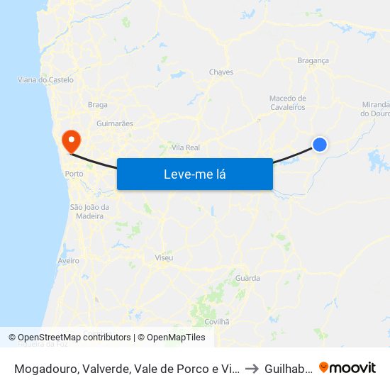 Mogadouro, Valverde, Vale de Porco e Vilar de Rei to Guilhabreu map