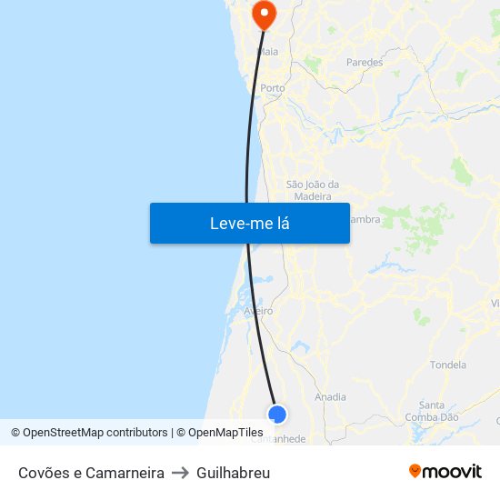 Covões e Camarneira to Guilhabreu map